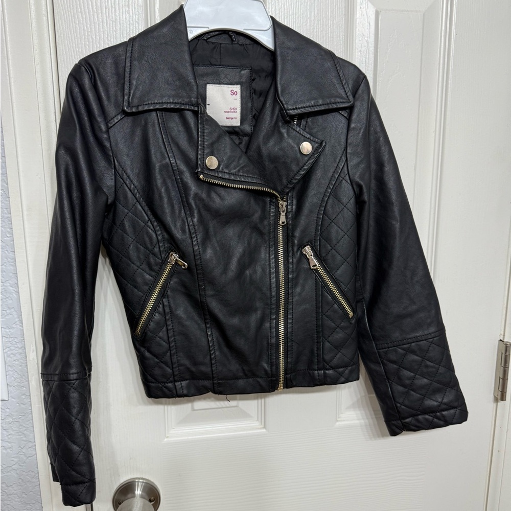 SO Black Leather Jacket with Quilted Design